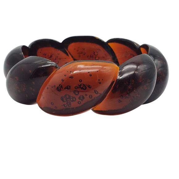 Vintage Root Beer Brown Acrylic Bangle Twisted Chunky Ribbed Bracelet Bubbles - Picture 2 of 9